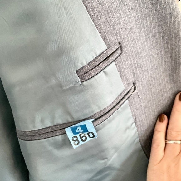 Vintage Men/Unisex Blazer Blue/Gray/Teal Pinstripe 100% Wool Sz 42L Oversized - Picture 9 of 12